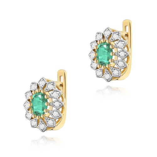 Kolczyki na angielskim zapięciu ze Szmaragdem i Brylantami w owalnym kształcie