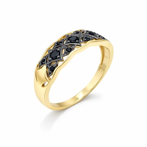 Złoty pierścionek w stylu vintage z czarnymi cyrkoniami