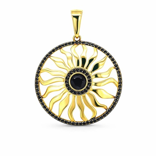 Złota zawieszka słońce z czarnymi cyrkoniami