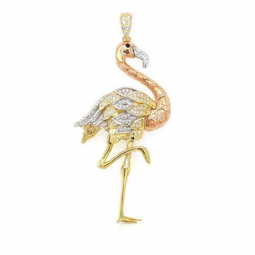 Zawieszka flaming z cyrkoniami w trzech odcieniach złota