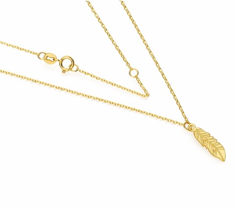 Złoty naszyjnik z motywem piórka