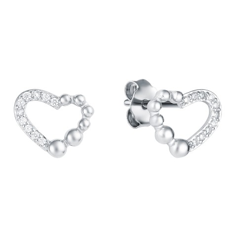 Srebrne kolczyki w kształcie serduszek z cyrkoniami