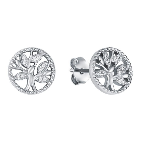 Srebrne kolczyki w kształcie kółek z drzewkiem szczęścia