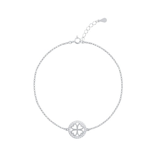 Bransoletka srebrna koniczynka w kółku