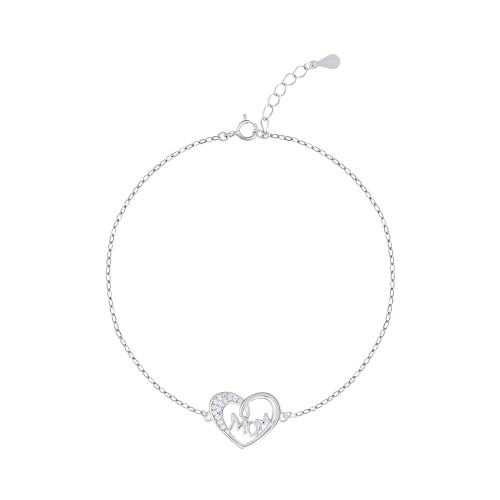 Srebrna bransoletka serce z napisem "Mom"