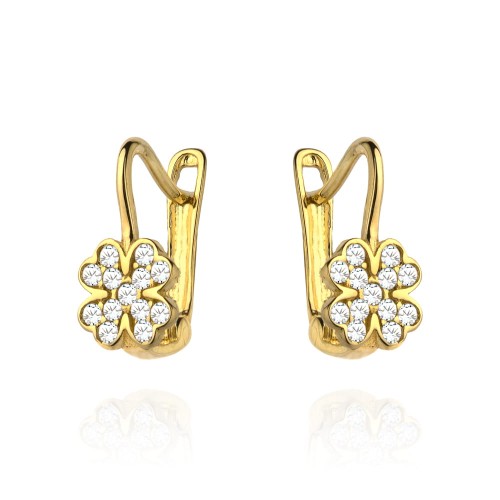 Kolczyki złota koniczynka wypełniona cyrkoniami