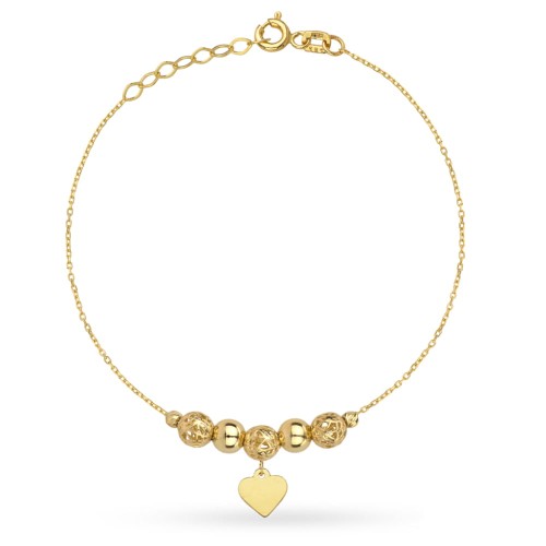 Bransoletka złota ażurowe kulki i serce