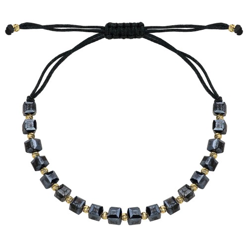 Bransoletka z grafitowymi kamieniami holo na czarnym sznurku