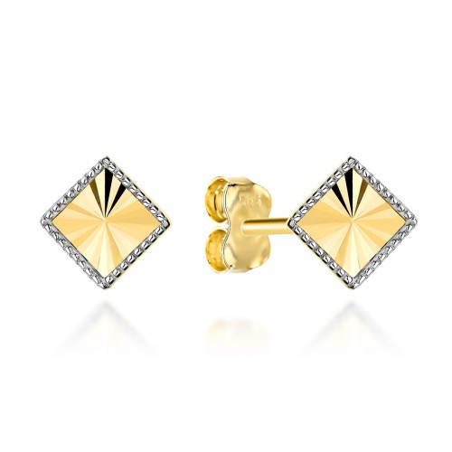 Kolczyki złote diamentowany romb w dwóch kolorach złota 0.93g
