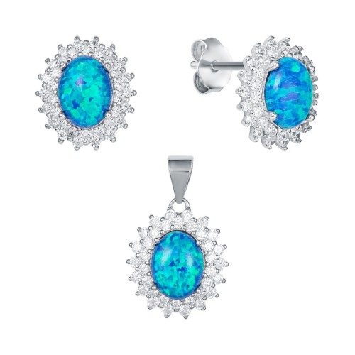 Komplet kolczyki i zawieszka z niebieskim opalem