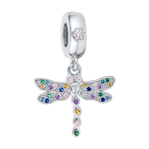Zawieszka do bransoletki wisząca ważka z kolorowymi cyrkoniami
