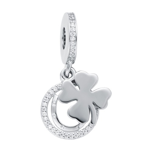 Zawieszka do bransoletki z wiszącym kółeczkiem z podkową oraz koniczynką