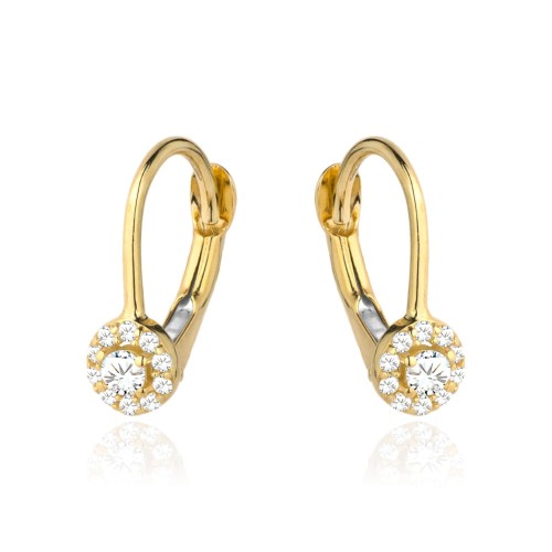 Kolczyki kwiatek z cyrkonii w złotym kole