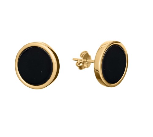 Kolczyki okrągłe czarny środek w pozłaconej oprawie