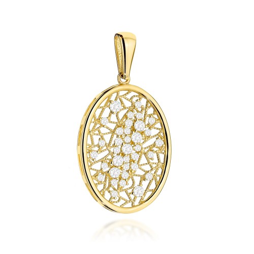 Zawieszka złota ażurowy owal z cyrkoniami