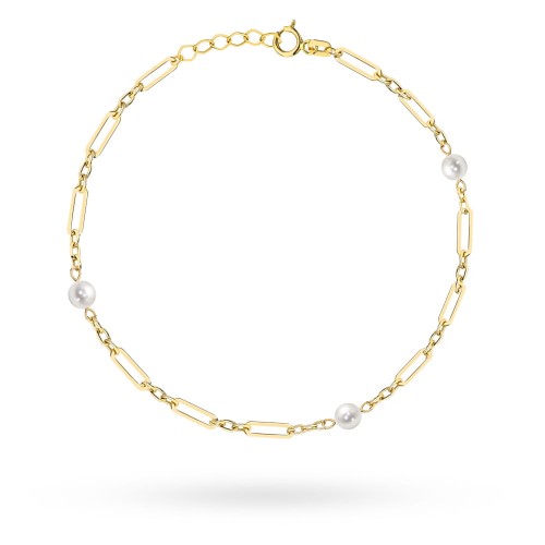 Bransoletka złota delikatne długie ogniwa i perły