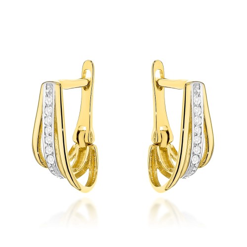 Kolczyki złote potrójne z cyrkoniami w dwóch kolorach złota