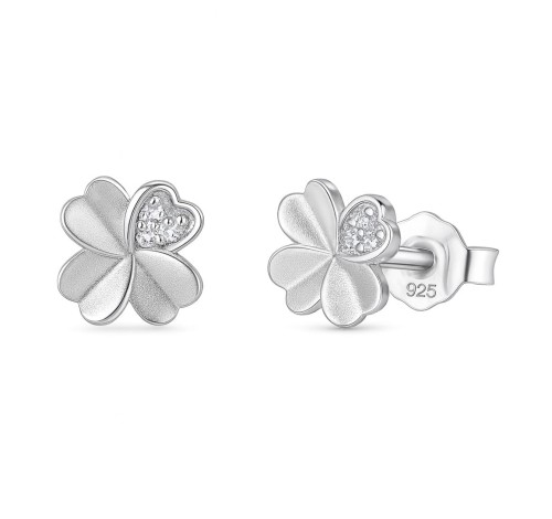 Srebrne kolczyki koniczynki satynowe z cyrkoniami