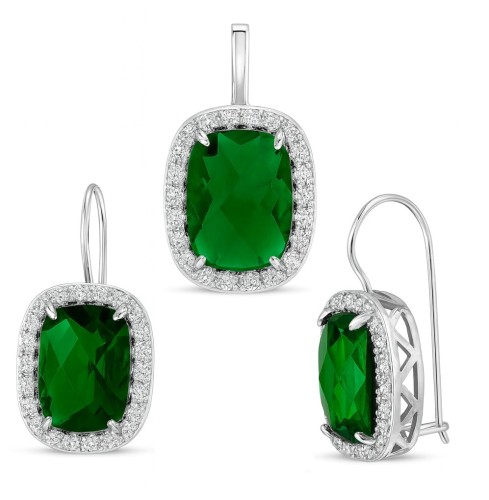 Komplet zielony kamień i cyrkonie