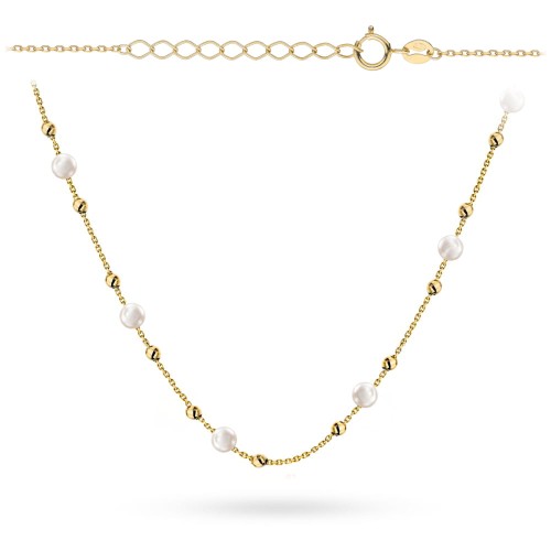 Naszyjnik złoty z gładkimi kuleczkami i perłami