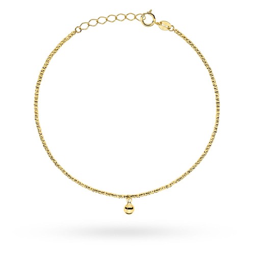 Bransoletka złota złożona z diamentowanym kuleczek z wiszącą gładką kulką