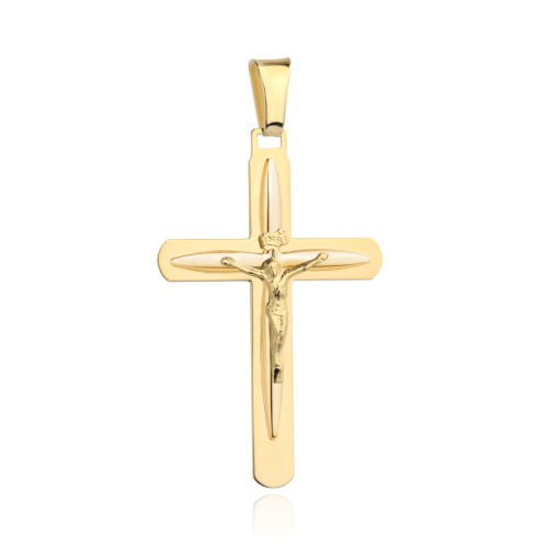 Złoty krzyżyk klasyczny gładki z Jezusem