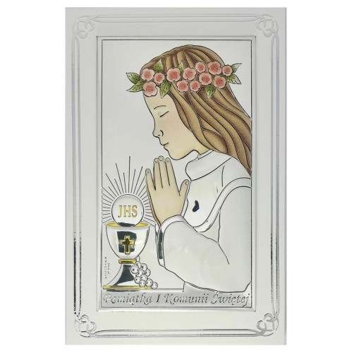 Obrazek pamiątkowy Pierwszej Komunii Świętej z dziewczynką