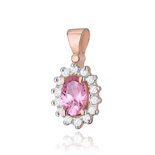 Zawieszka z Różowym Topazem i Brylantami owalna z różowego złota