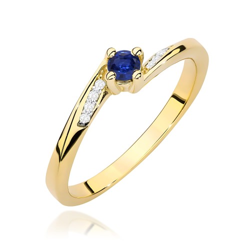 Złoty pierścionek z szafirem 0,15 ct oraz brylantami