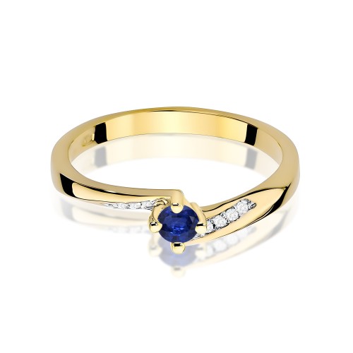 Złoty pierścionek z szafirem 0,15 ct oraz brylantami