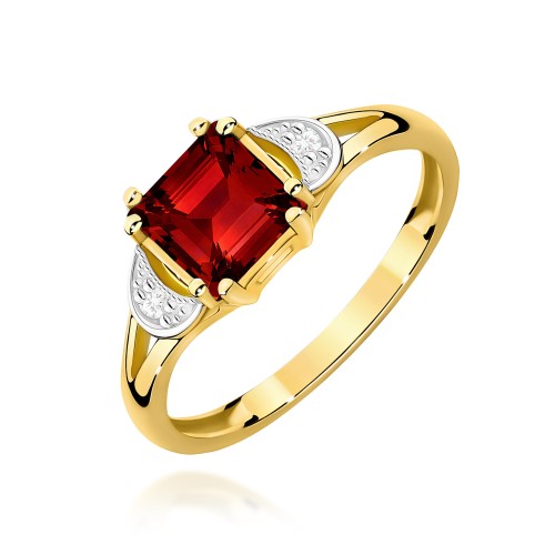 Złoty pierścionek z granatem i brylantami