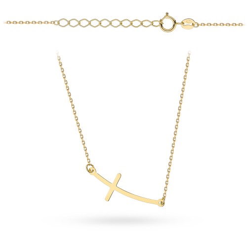 Naszyjnik złoty z zaokrąglonym krzyżykiem w poprzek pr. 375