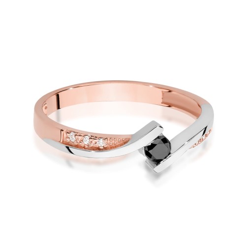 Pierścionek z Czarnym Diamentem 0,12ct białe i różowe złoto