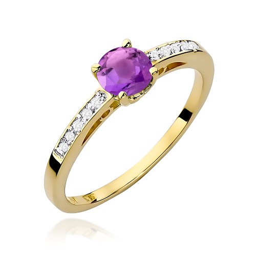 Pierścionek z brylantami i Ametystem 0,50ct żółte złoto