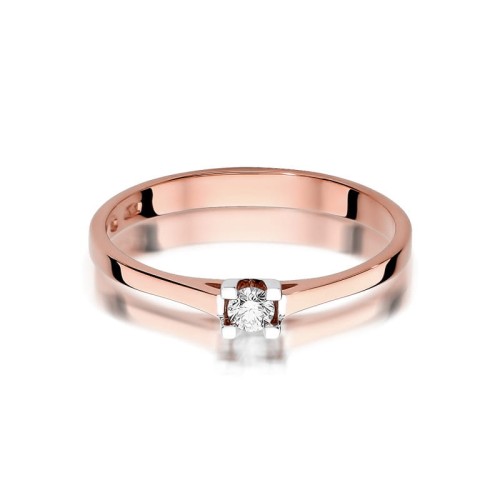 Pierścionek klasyczny Diament 0,09ct różowe złoto