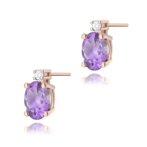 Kolczyki z Ametystami i brylantami różowe złoto