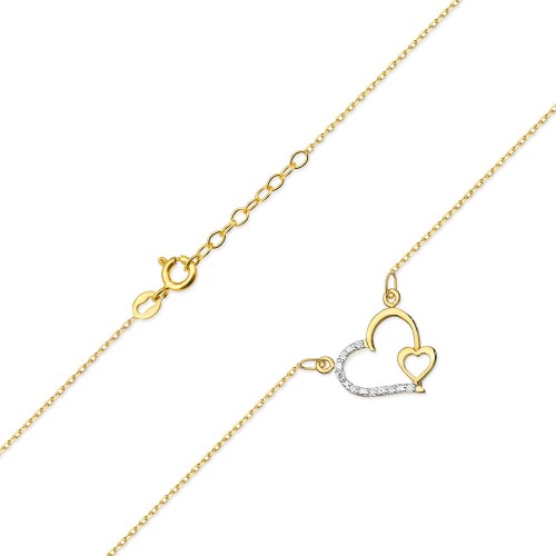 Złoty naszyjnik z motywem serc z brylantami