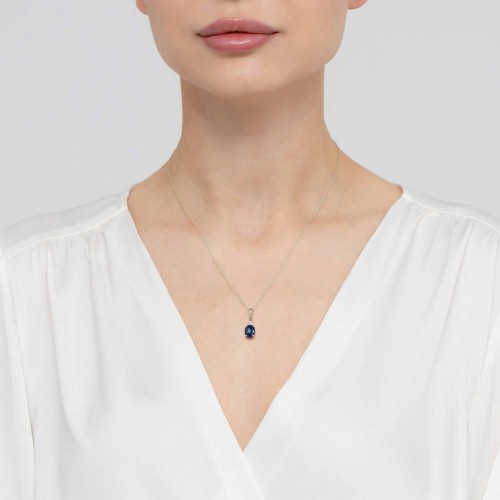 Zawieszka ze Szafirem i Brylantami owalna z białego złota