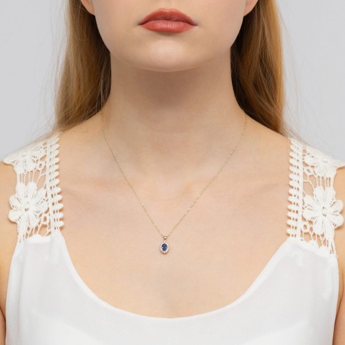 Zawieszka z Szafirem i Brylantami owalna z białego złota