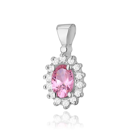 Zawieszka z Różowym Topazem i Brylantami owalna z białego złota