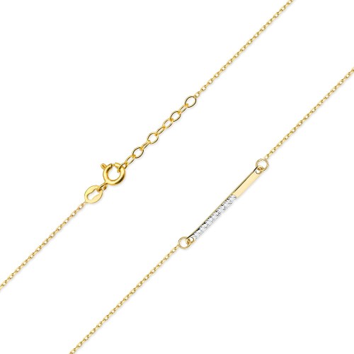 Złoty naszyjnik z zawieszką formie kreski z brylantami