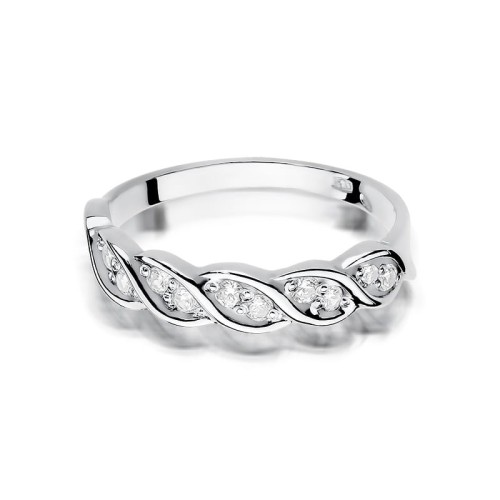 Pierścionek z brylantami przeplatany wzór z białego złota