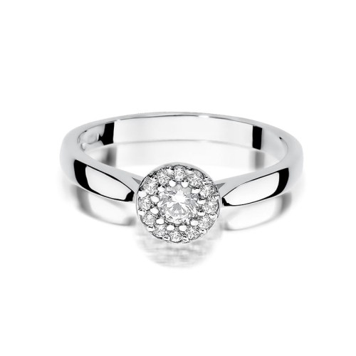 Pierścionek okrągły z białego złota z brylantami