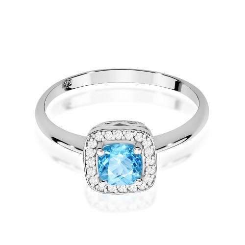 Pierścionek z białego złota z topazem i brylantami kwadrat
