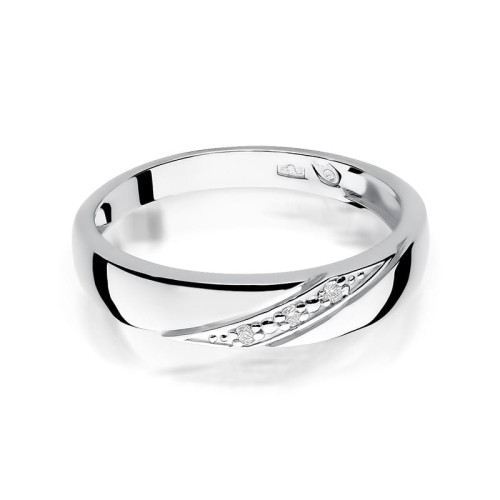 Pierścionek obrączka z białego złota ze zdobieniem z brylantów