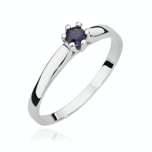 Pierścionek klasyczny z białego złota z szafirem 0,15 ct