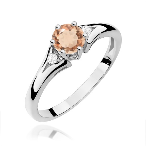 Pierścionek z białego złota z Morganitem i brylantami