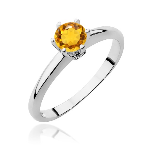 Klasyczny pierścionek z białego złota z Cytrynem i brylantami