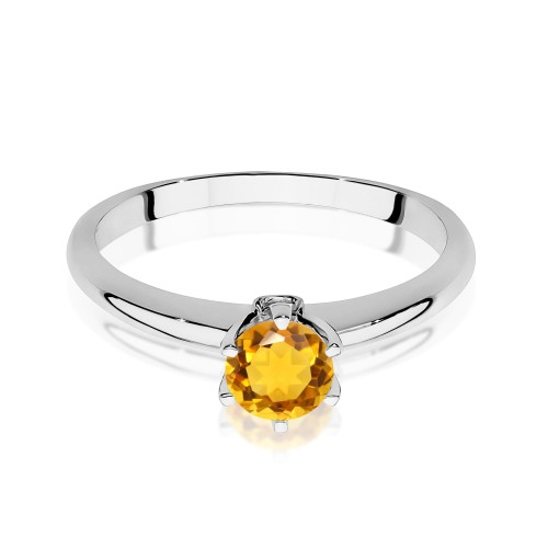 Klasyczny pierścionek z białego złota z Cytrynem i brylantami