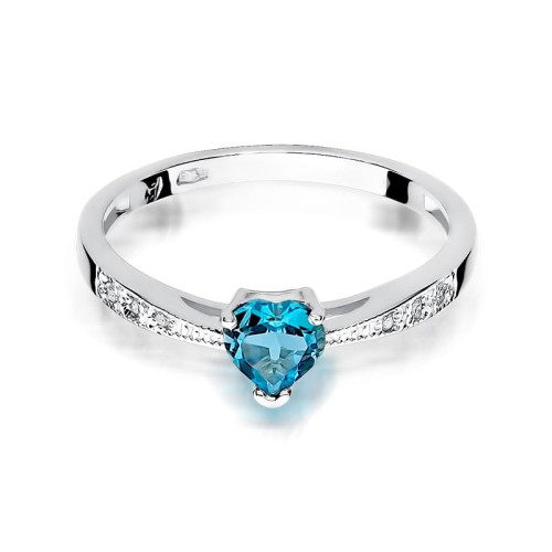 Pierścionek z białego złota z Szafirem i brylantami na szynie